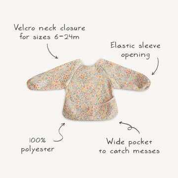 mushie Long Sleeve Baby Bib | Mess Free & Waterproof Fabric for Toddlers | Adjustable Fit for Ages 6-24 Months (Bees)