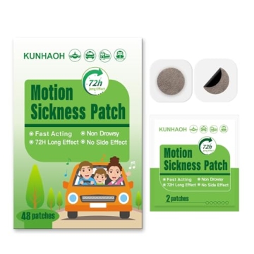 KUNHAOH Motion Sickness Patches - 48 Count for Travel, Waterproof, Non-Drowsy