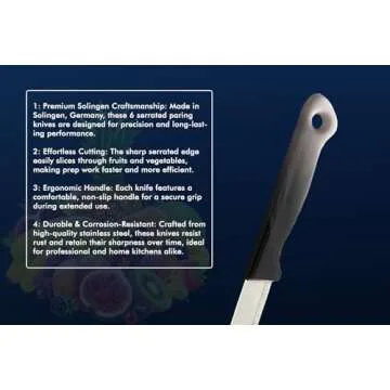 SMI 6 Pcs Paring Knife Set Serrated Solingen Germany Vegetable Knife Fruit Kitchen Knife Flexible Multi Color