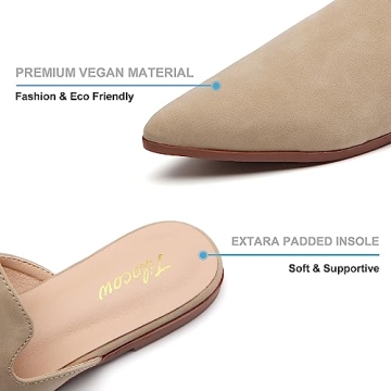 Tilocow Mules for Women Flats Pointed Toe Slip On Backless Loafers Flat Mule Business Casual Shoes Slides
