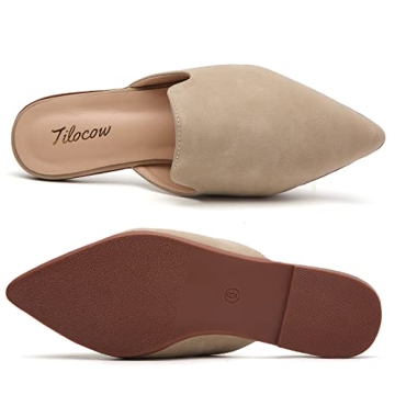Tilocow Mules for Women Flats Pointed Toe Slip On Backless Loafers Flat Mule Business Casual Shoes Slides