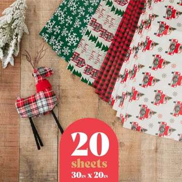 Christmas Wrapping Paper Sheets- 20 Precut Sheets Christmas Gift Wrap Paper- Christmas Paper Wrappin...