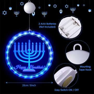 Hiboom Hanukkah Decorations Blue Chanukah Window Lights Battery Operated Chanukah LED Lights for Jew...