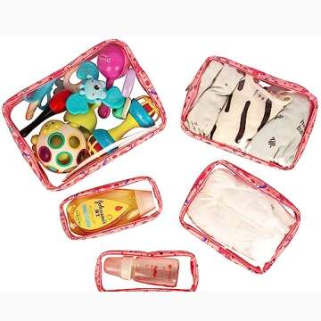 Remobia Hicol TSA Approved 5-Piece Diaper Bag Organizer Pouch Set Clear Waterproof TPU Kids Toiletry Storage Set Travel Packing Clutch Cube Bags for Baby Nursing (Fairy)