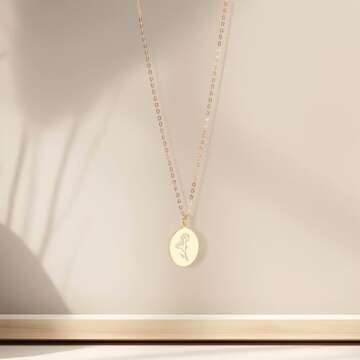 S.J JEWELRY 14K Gold Plated Guardian Flower Necklace Disc Coin Pendant Personalized Gift for Women 12 Months Constellation Birthday Lucky Flower Necklace-NK-8-Poppy