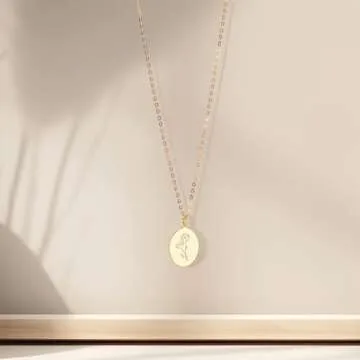 S.J JEWELRY 14K Gold Plated Guardian Flower Necklace Disc Coin Pendant Personalized Gift for Women 12 Months Constellation Birthday Lucky Flower Necklace-NK-8-Poppy