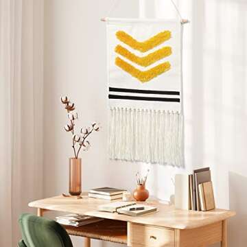 Alynsehom Macrame Wall Hanging Tapestry Boho Chic Bohemian Home Decor Tufted Geometric Wall Art Bohe...