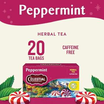 Celestial Seasonings Peppermint Herbal Tea, Caffeine Free, 20 Tea Bags Box (Pack of 6)