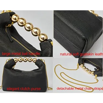 DORIS&JACKY Small Top Handle Clutch Bag Women Designer Goatskin Crossbody Purse With Pearl Handle And Detachable Metal Chain