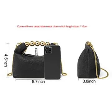 DORIS&JACKY Small Top Handle Clutch Bag Women Designer Goatskin Crossbody Purse With Pearl Handle And Detachable Metal Chain