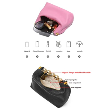 DORIS&JACKY Small Top Handle Clutch Bag Women Designer Goatskin Crossbody Purse With Pearl Handle And Detachable Metal Chain