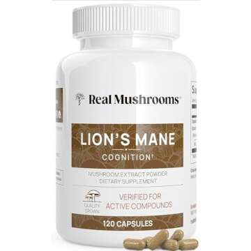 Lions Mane Mushroom Cognition Capsules (120 Capsules) Lions Mane Mushroom Powder Extract Capsules | Brain Supplement, Brain Vitamins, Focus Supplement