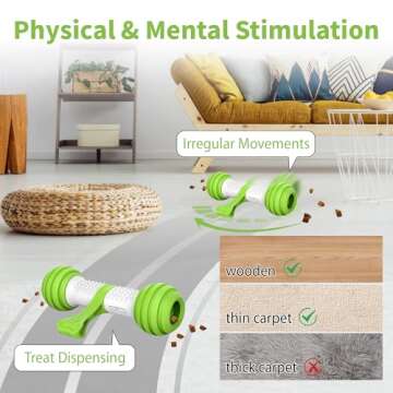 PETGEEK Interactive Dog Toys, Motion Activated Electronic Dog Toy Interactive Dog Bone Toys for Medium Large Dogs, USB Rechargeable Automatic Dog Toy for Boredom and Stimulating (Green)