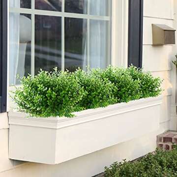 GREENRAIN Artificial Flowers Outdoor Fake Flowers for Decoration UV Resistant No Fade Faux Plastic Plants Garden Porch Window Box Décor (8 Bundles, 1#Green)