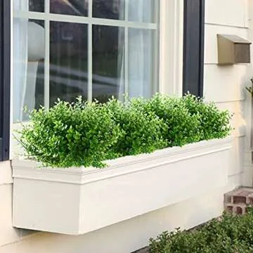 GREENRAIN Artificial Flowers Outdoor Fake Flowers for Decoration UV Resistant No Fade Faux Plastic Plants Garden Porch Window Box Décor (8 Bundles, 1#Green)