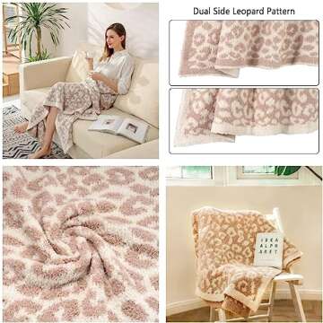 DOOWELL Throw Blanket, Leopard Print Ultra Soft Fleece Blanket, Suitable for Chair Sofa Couch Bed Travel Blanket(50"x60", Cream)