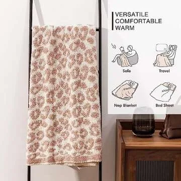 DOOWELL Throw Blanket, Leopard Print Ultra Soft Fleece Blanket, Suitable for Chair Sofa Couch Bed Travel Blanket(50"x60", Cream)