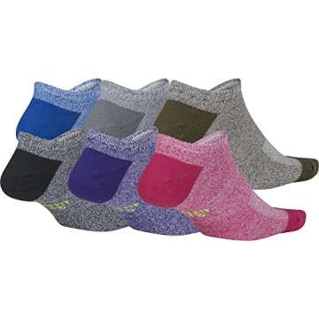 Nike Women's Everyday Lightweight No-Show Socks (6 Pairs), Pink/Purple/Blue, Medium