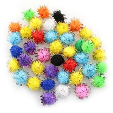 XGNG 200PCS 1/2" Multicolor Cat Balls Toys Assorted Pompoms Fuzzy Pom Poms Glitter Sparkle Balls Tin...