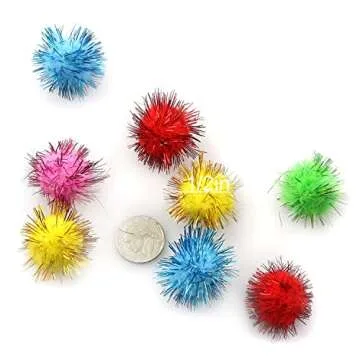 XGNG 200PCS 1/2" Multicolor Cat Balls Toys Assorted Pompoms Fuzzy Pom Poms Glitter Sparkle Balls Tinsel Glitter Pom Pom Balls Cat's Favorite Toys for DIY Creative Crafts Decorations