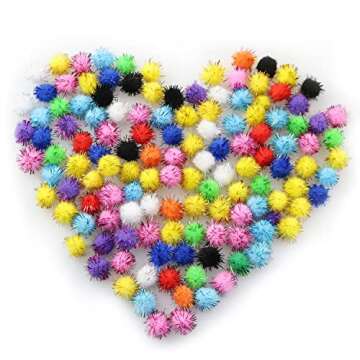 XGNG 200PCS 1/2" Multicolor Cat Balls Toys Assorted Pompoms Fuzzy Pom Poms Glitter Sparkle Balls Tinsel Glitter Pom Pom Balls Cat's Favorite Toys for DIY Creative Crafts Decorations