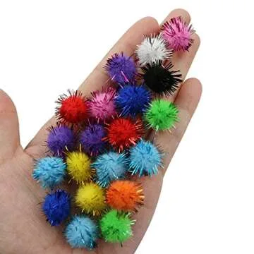 XGNG 200PCS 1/2" Multicolor Cat Balls Toys Assorted Pompoms Fuzzy Pom Poms Glitter Sparkle Balls Tinsel Glitter Pom Pom Balls Cat's Favorite Toys for DIY Creative Crafts Decorations