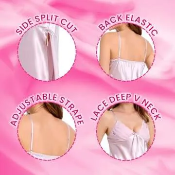 Women Long Satin Nightgown Sleeveless Night Gowns Silk Chemise Lingerie Slip Dress Sexy V Neck Lingerie Spaghetti Strap Nightwear