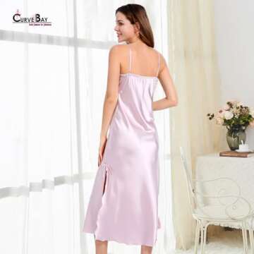 Women Long Satin Nightgown Sleeveless Night Gowns Silk Chemise Lingerie Slip Dress Sexy V Neck Lingerie Spaghetti Strap Nightwear