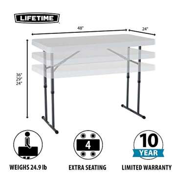 Lifetime Commercial Height Adjustable Folding Utility Table, 4-Foot