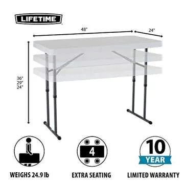 Lifetime Commercial Height Adjustable Folding Utility Table, 4-Foot