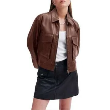 Stylish Women's Brown Bomber Motorcycle Jacket
