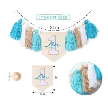 The Big One Surf 1st Birthday High Chair Banner - Wave Big One Highchair Banner, Surfing 1st Birthday Decoration for Boys, Wave First Birthday Tassel Garland