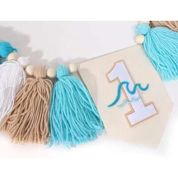 The Big One Surf 1st Birthday High Chair Banner - Wave Big One Highchair Banner, Surfing 1st Birthday Decoration for Boys, Wave First Birthday Tassel Garland