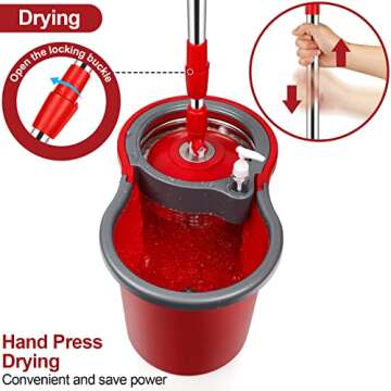 Spin Mop and Bucket Set, 360° Spin Mop and Bucket with Wringer Set and 3 Microfiber Mop Refills, Stainless Steel 61" Extended Handle Spinning Mop Bucket System for Floor Cleaning