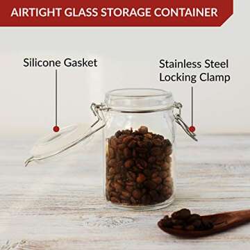 Set of 3 Glass Mason Jar with Lid (1 Liter) | Airtight Glass Storage Container for Food, Flour, Pasta, Coffee, Candy, Dog Treats, Snacks & More | Glass Organization Canisters | 34 Ounces
