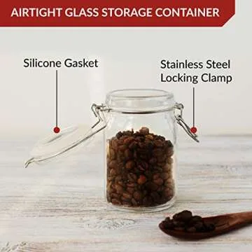 Set of 3 Glass Mason Jar with Lid (1 Liter) | Airtight Glass Storage Container for Food, Flour, Pasta, Coffee, Candy, Dog Treats, Snacks & More | Glass Organization Canisters | 34 Ounces