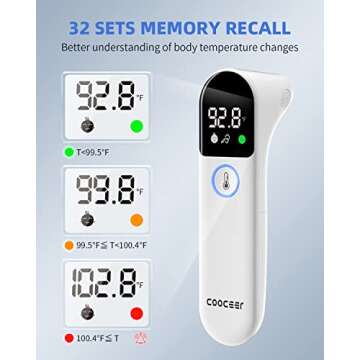 Ear Forehead Thermometer for Adults and Kids: COOCEER Touchless Temperature Measurement - Fast Easy and Accurate Digital Fever Thermometers for Family, Baby, Infants, Toddler, Children