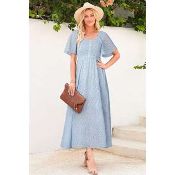 Dokotoo Womens Square Neck Floral Maxi Dress 2025 - Elegant Boho Style Sky Blue