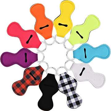 Zhanmai 10 Pieces Lip Balm Holder Keychain Lipstick Keychain Chapstick Key Chain Holders for Men and Women, 10 Colors