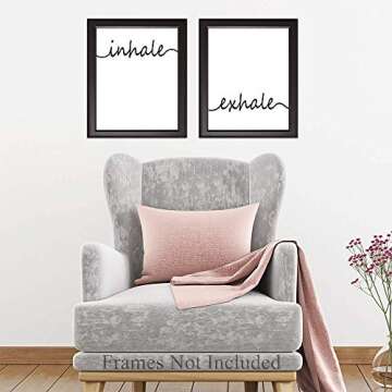 Inhale Exhale - Great Yoga Poster for Gym, Calming Home and Bedroom Decor, Calm and Peace Minimalist Quote, 11x14 Unframed Typography Art Print Poster, Set of 2 Black and White