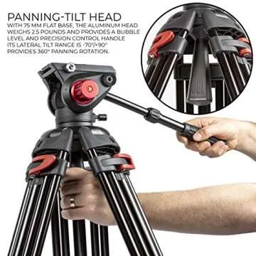 Ultimaxx 72 inch- Professional Heavy Duty Tripod Aluminum Twin Tube, 360 Panning Fluid Head, Non Slip High Strength Legs, Max Loading 17 LB, Camcorders and Cameras