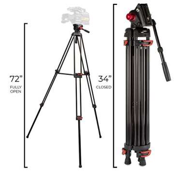 Ultimaxx 72 inch- Professional Heavy Duty Tripod Aluminum Twin Tube, 360 Panning Fluid Head, Non Slip High Strength Legs, Max Loading 17 LB, Camcorders and Cameras