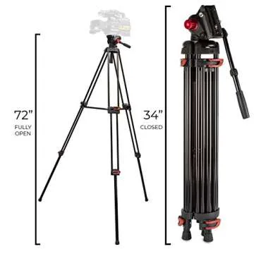 Ultimaxx 72 inch- Professional Heavy Duty Tripod Aluminum Twin Tube, 360 Panning Fluid Head, Non Slip High Strength Legs, Max Loading 17 LB, Camcorders and Cameras