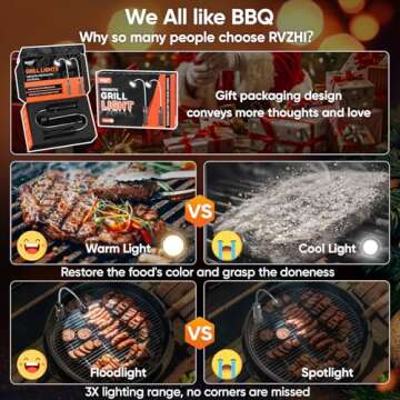 Grill Light BBQ Grilling Accessories: Unique Dad Gifts for Fathers Day from Wife Daughter - Cool Gifts for Men Husband Grandpa - Outdoor Bright Magnetic LED Light Smoker Accessories Tools - 2 Pack