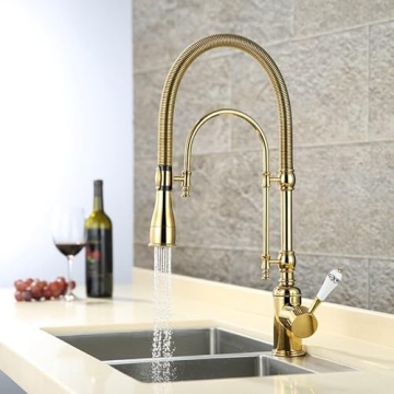 KunMai Kitchen Faucet with Pull Down Sprayer - Gold Finish