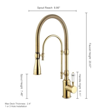 KunMai Gold Kitchen Faucet with Pull Down Sprayer