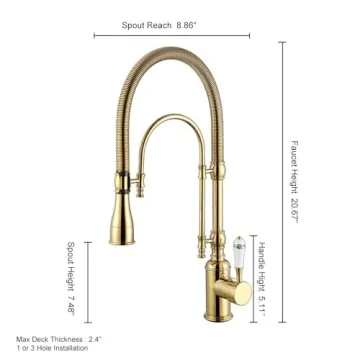 KunMai Gold Kitchen Faucet with Pull Down Sprayer