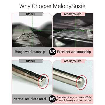 MelodySusie 4X Coarse Large Barrel Nail Drill Bit 3/32'', Professional Tungsten Carbide Nail Bit for Acrylic Gel Nails Fast Remove Manicure Pedicure Polishing, Two Way Rotate, Nail Salon Supply