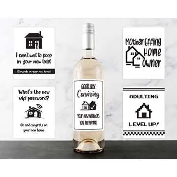 Funny Housewarming Gifts - 5 Wine Labels for House Warming Presents for Couple, New Homeowners or Re...