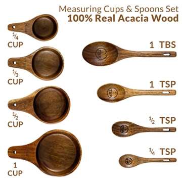 Kraft Kitchen Wooden Measuring Cups and Spoons Set - Eco-Friendly Kitchen Measuring Tools